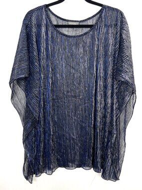 Roz & Ali Shimmer Metallic Sheer Crinkle Fabric Black Blue Blouse 2X